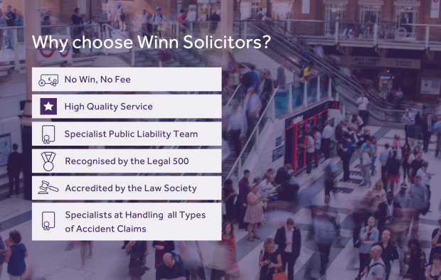 An image outlining the reasons to choose Winn Solicitors with icons: No win, no fee, No excess to pay, No up-front costs, Expert medical assessment, Specialists at handling all types of accident claims