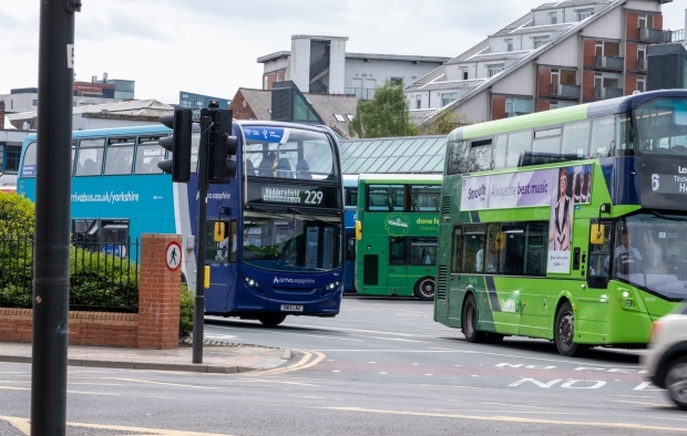 A number of buses preparing for departure from the bus station