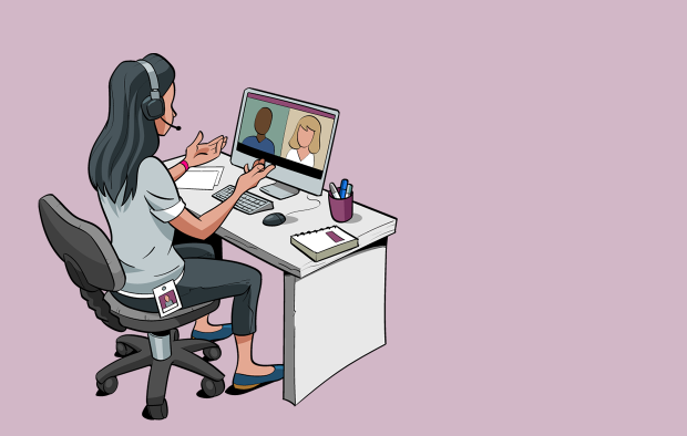 Illustration woman on computer