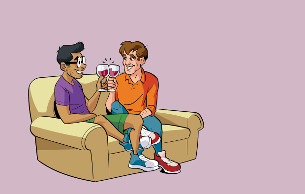 Illustration of couple with wine