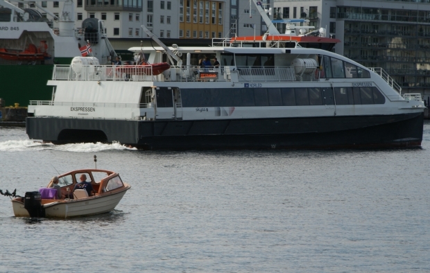 Two passenger boats on the water