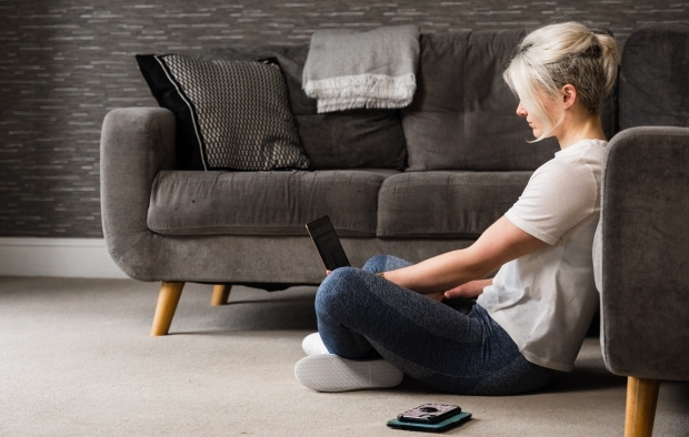 A woman working from home
