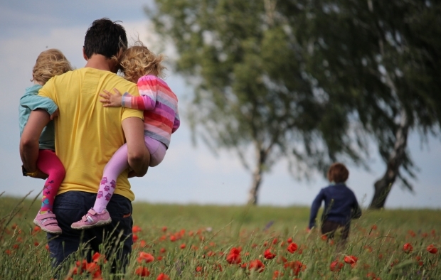 A family going for a walk
