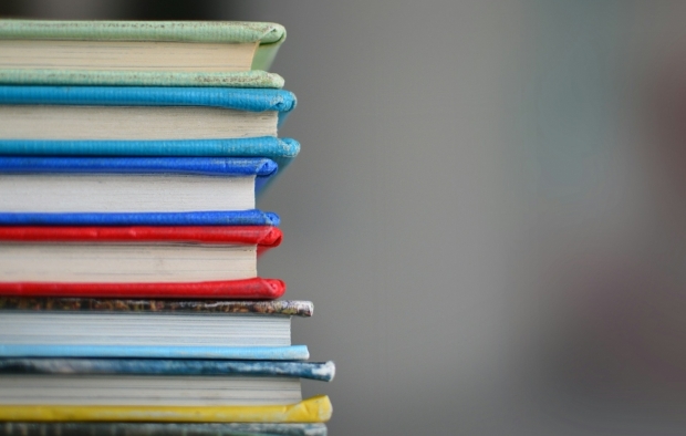 School books piled up