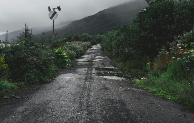 Potholes on a country road