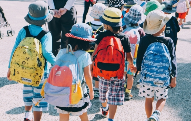 School children walking on the school yard