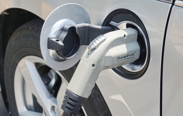 An electric car being charged