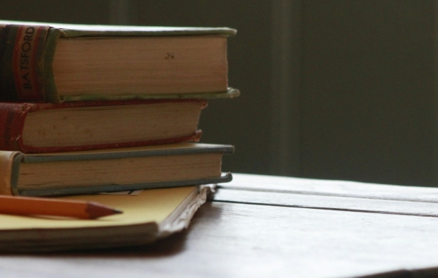 School books on a desk