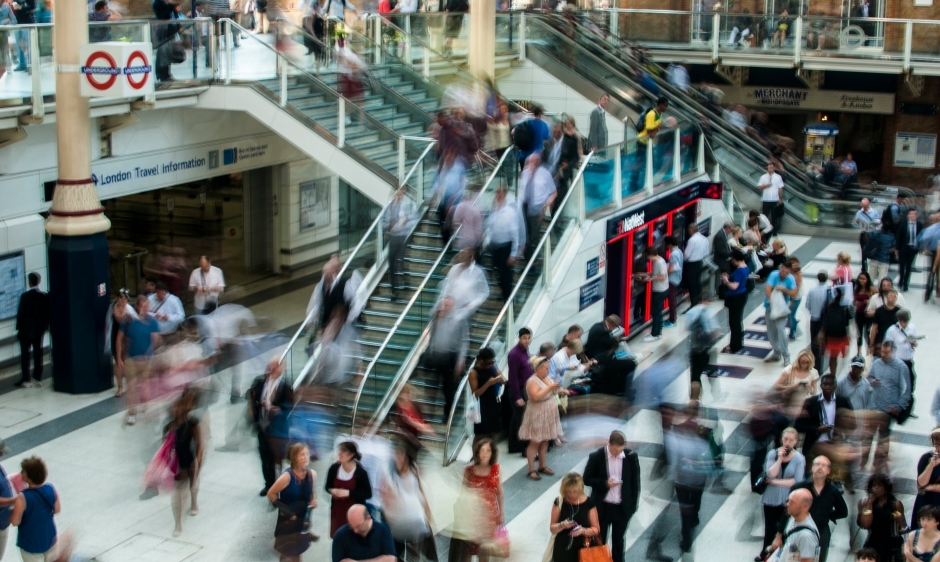 An image of a busy London underground station